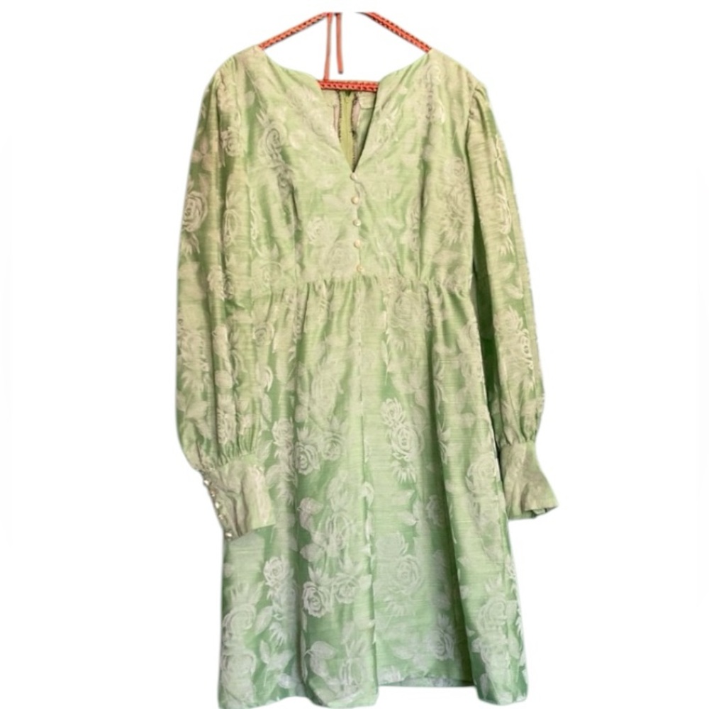 Pistachio velvet rose 1960s dress